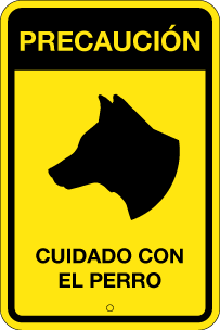 Señalización para exterior cuidado con el perro, en lámina de aluminio blanco