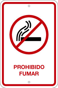 Señalización para exterior prohibido fumar, en lámina de aluminio blanco