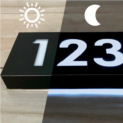 Numeros para casa con iluminación, totalmente para exterior en modelo Caja de Luz.
                            Los números mismos son en color blanco, por lo que se recomienda el gabinete en color osbcuro.